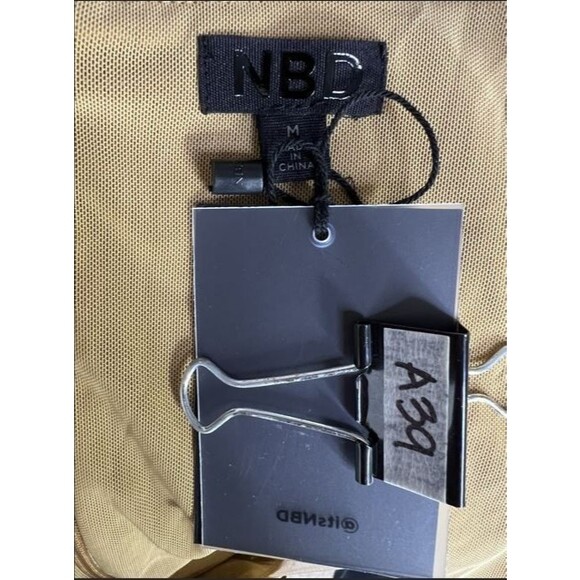 NBD Willa Jumpsuit Medium Revolve Gold Sequin Pockets Plunging Neckline - Picture 6 of 8